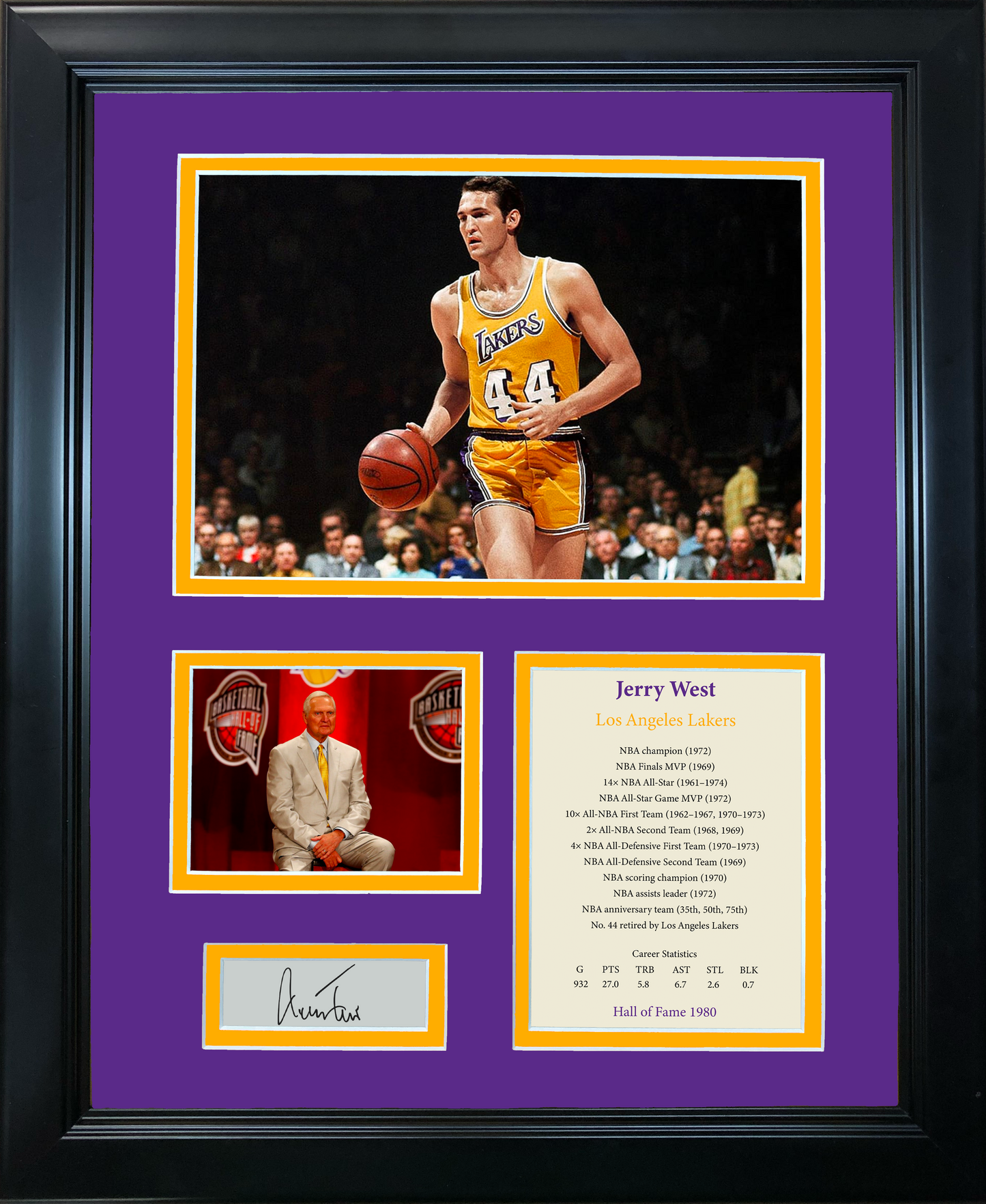 Framed Jerry West Hall of Fame Facsimile Laser Engraved Signature Auto Los Angeles Lakers Basketball 11"x14" Photo Sig Collage