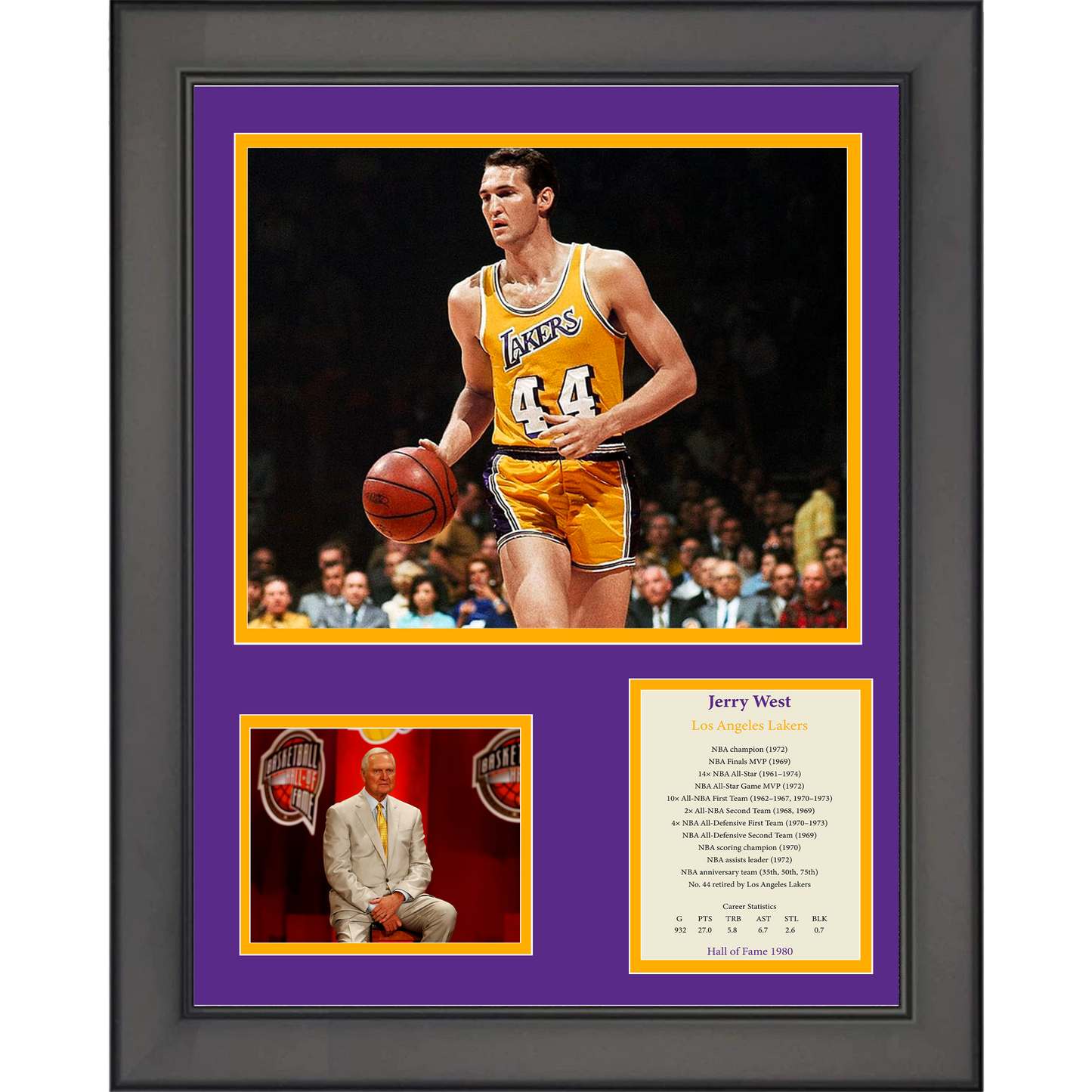 Framed Jerry West Hall of Fame Los Angeles Lakers Basketball 11"x14" Three Photo Collage