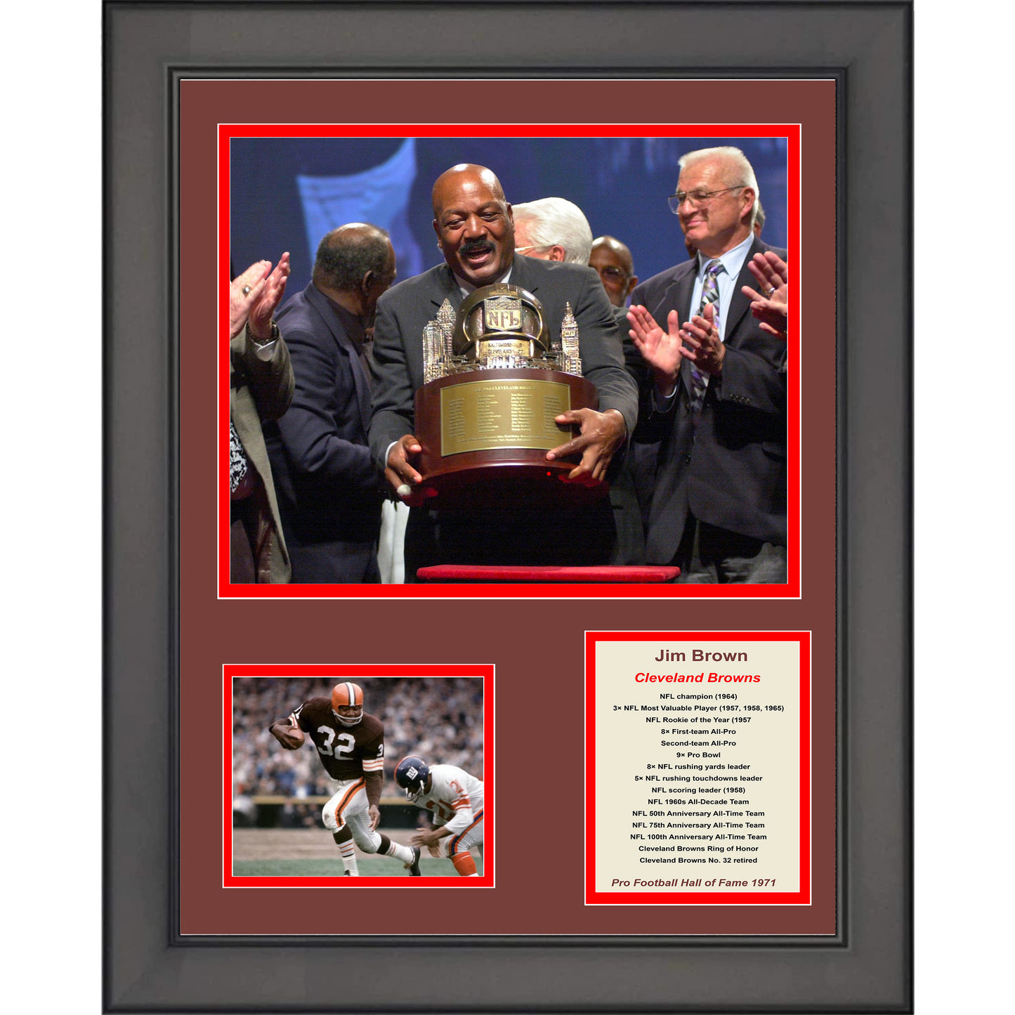 Framed Jim Brown Hall of Fame Cleveland Browns Football 11"x14" Three Photo Collage