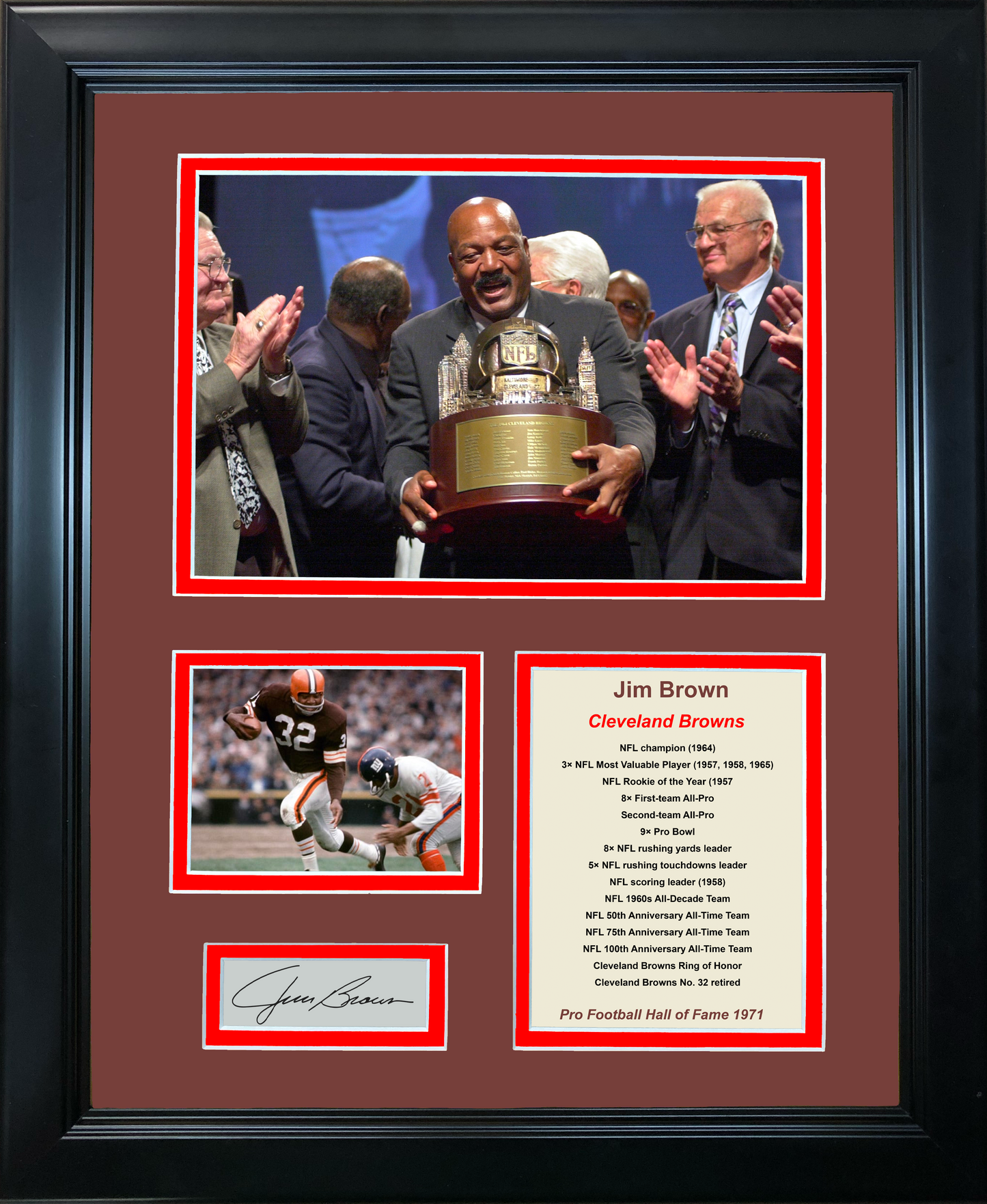 Framed Jim Brown Hall of Fame Facsimile Laser Engraved Signature Auto Cleveland Browns 11"x14" Photo Sig Collage