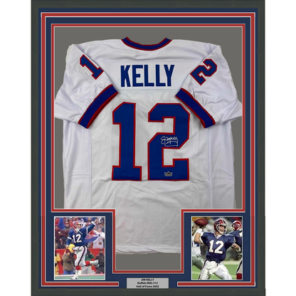 Framed Facsimile Autographed Jim Kelly 35x39 Buffalo White Reprint Laser Auto Football Jersey