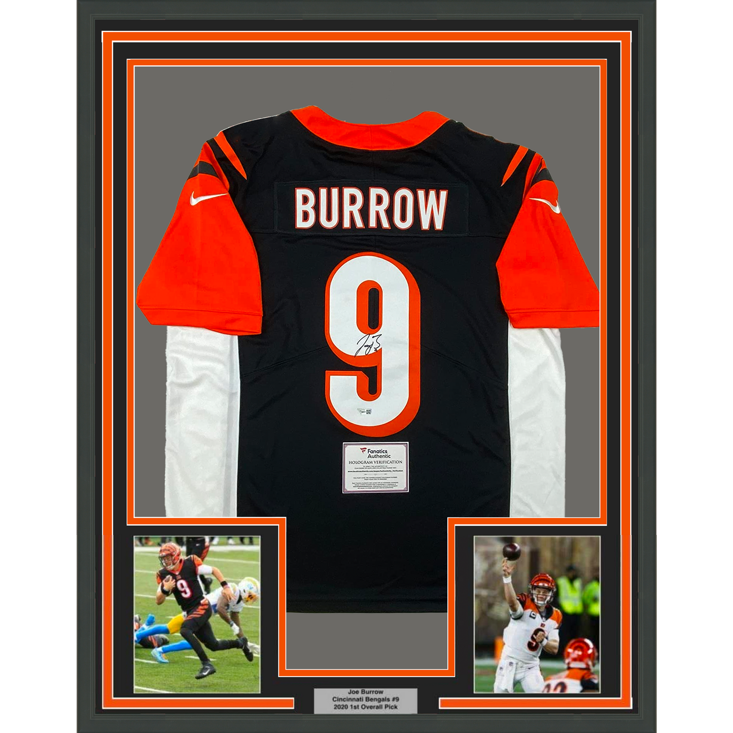 Framed Autographed/Signed Joe Burrow 35x39 Cincinnati Bengals Black Authentic Nike Limited Football Jersey Fanatics COA