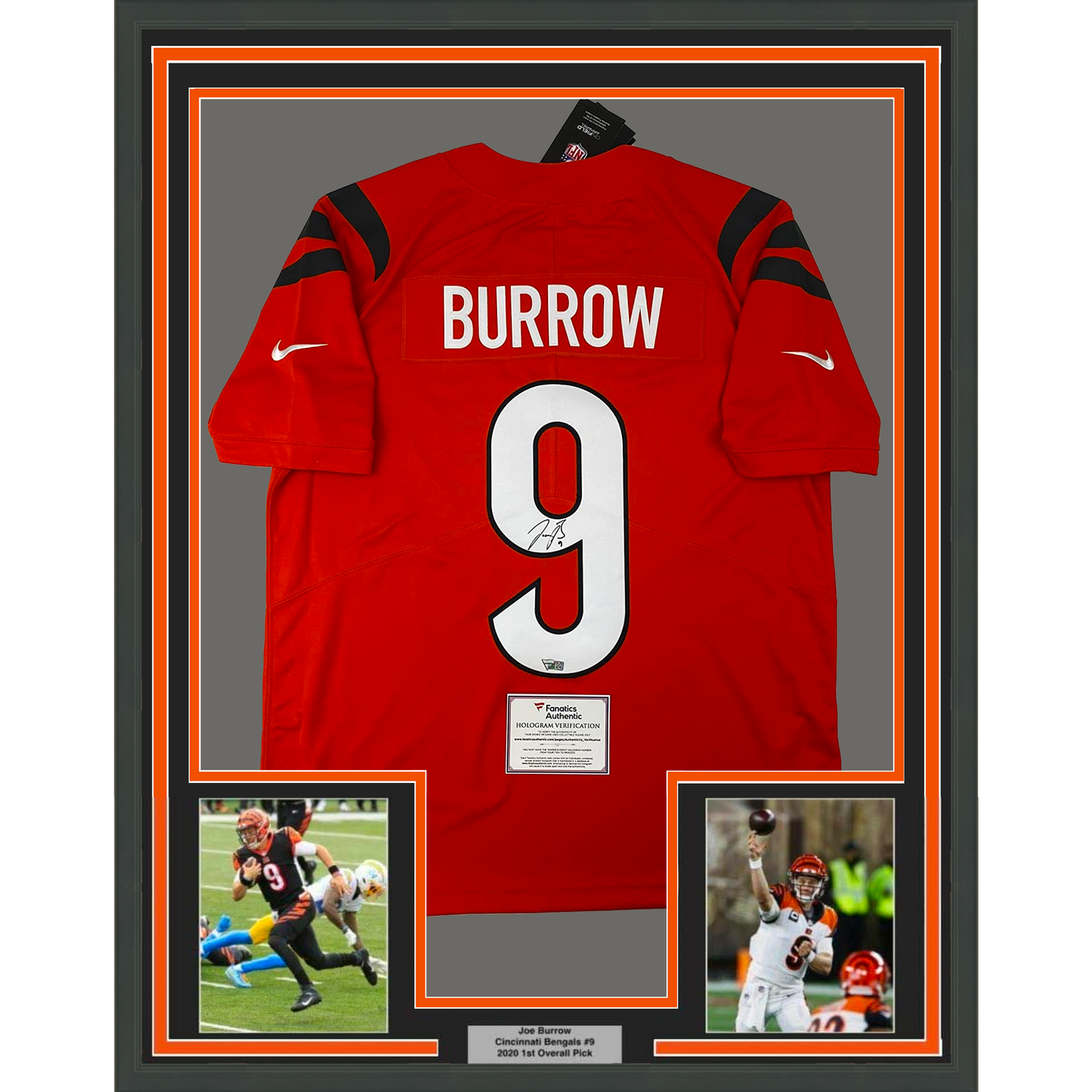 Framed Autographed/Signed Joe Burrow 35x39 Cincinnati Bengals Orange Authentic Nike Limited Football Jersey Fanatics COA