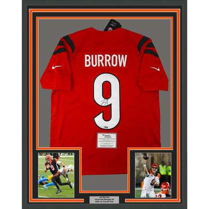 Framed Autographed/Signed Joe Burrow 35x39 Cincinnati Bengals Orange Authentic Nike Limited Football Jersey Fanatics COA