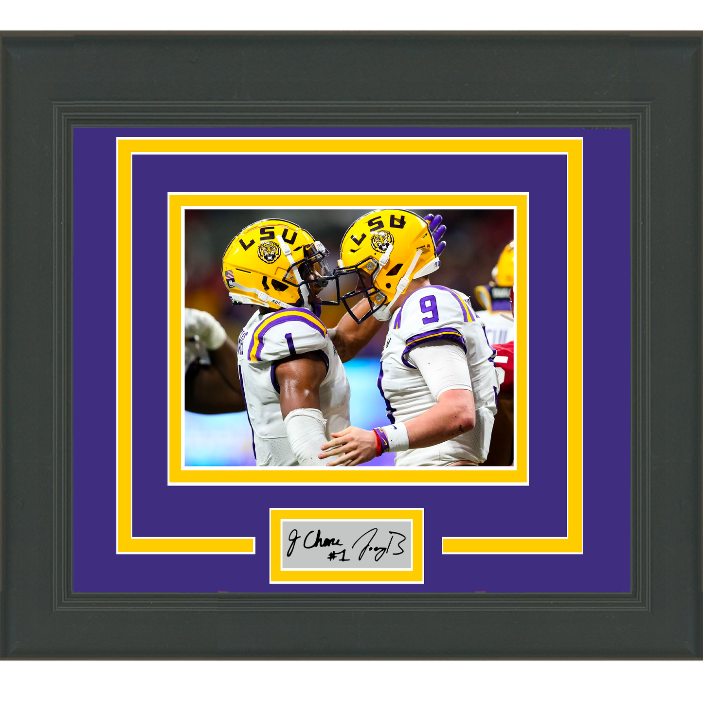Framed Joe Burrow Ja'Marr Chase Dual Facsimile Laser Engraved Signature Auto LSU Tigers 11x14 College Football Photo