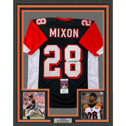 Framed Autographed/Signed Joe Mixon 35x39 Cincinnati Black Football Jersey JSA COA #2