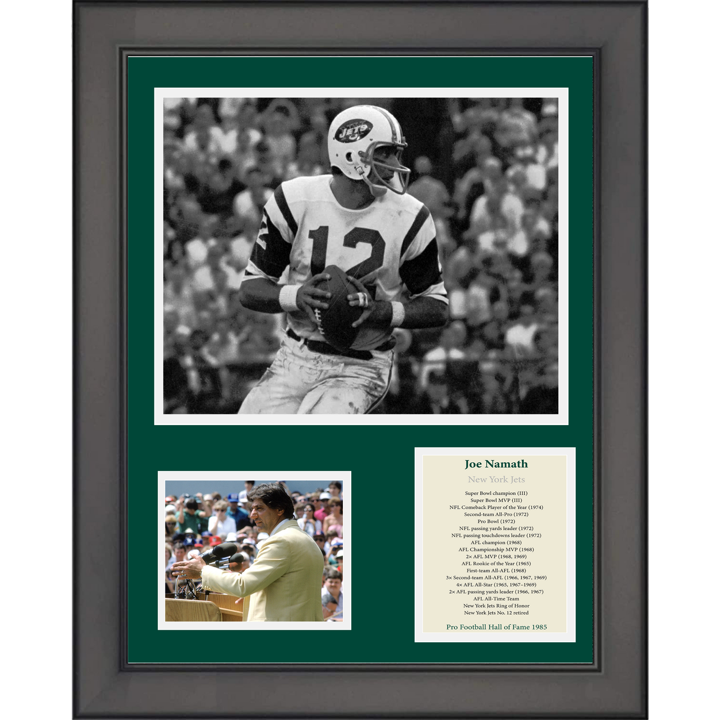 Framed Joe Namath Hall of Fame New York Jets 11"x14" Football Three Photo Collage
