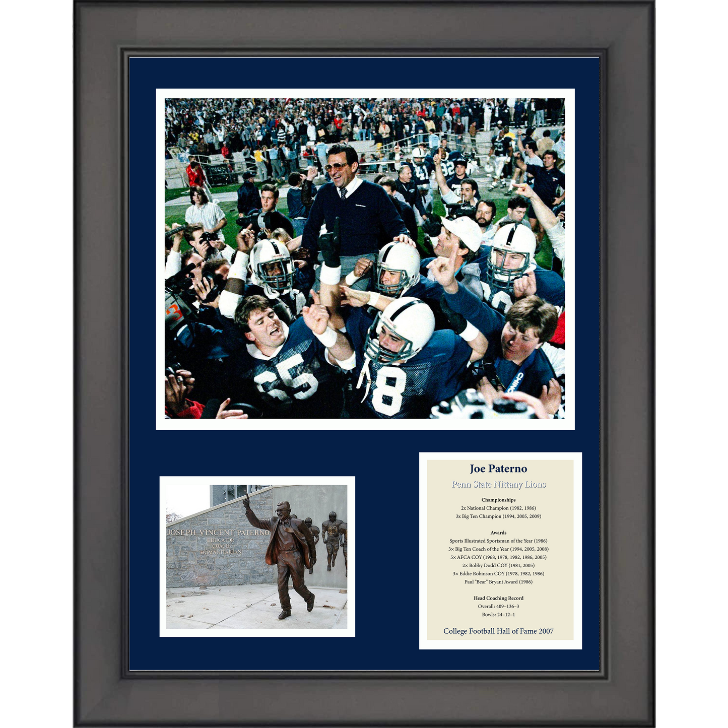 Framed Joe Paterno Hall of Fame PSU Penn State Nittany Lions 11"x14" College Football Three Photo Collage