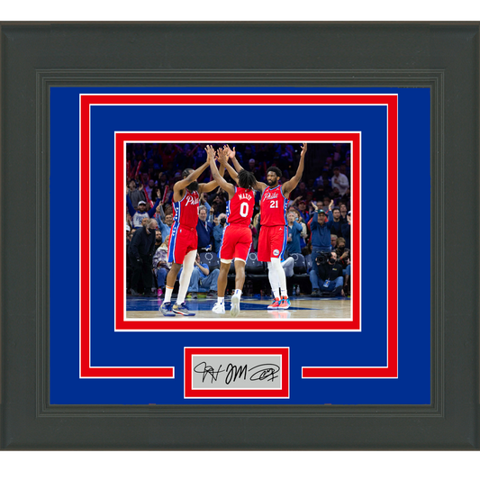Framed Joel Embiid James Harden Tyrese Maxey Facsimile Laser Engraved Signature Auto Philadelphia 76ers 11x14 Basketball Photo