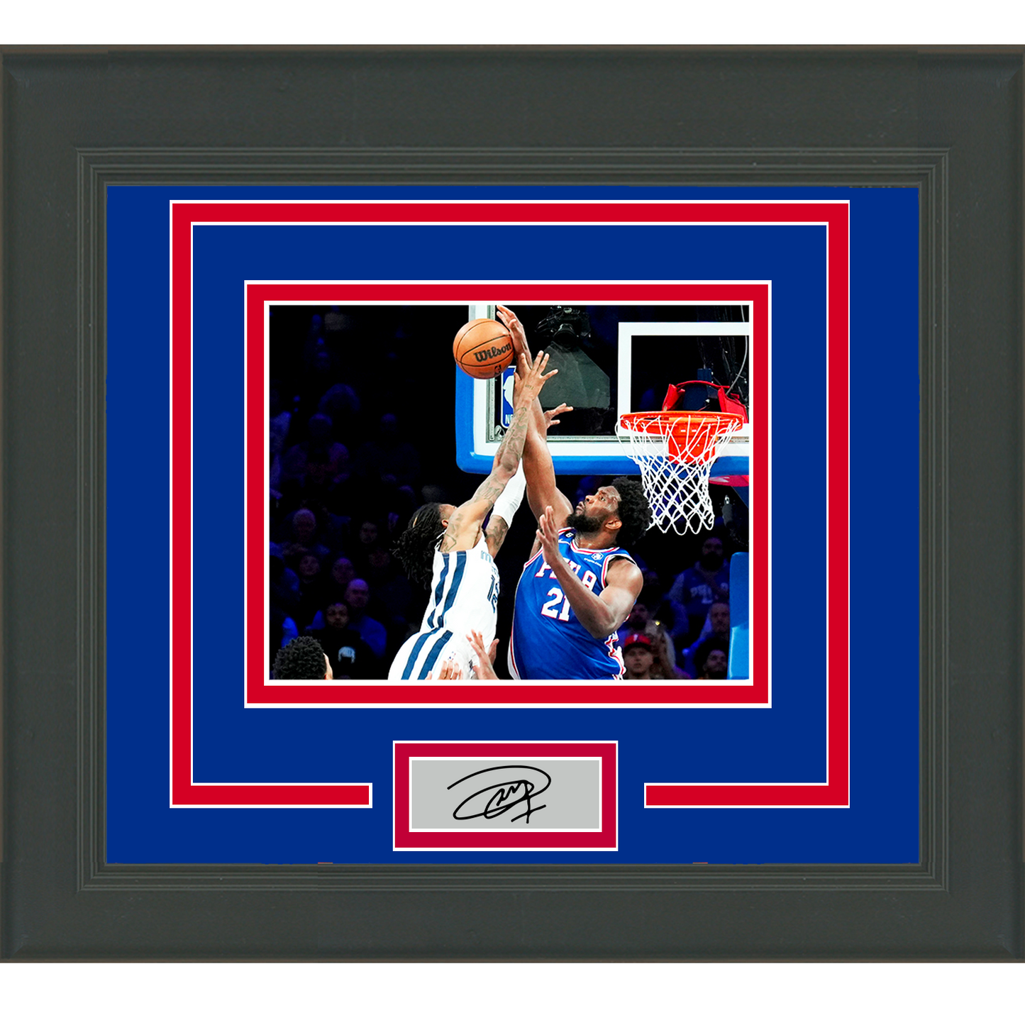 Framed Joel Embiid Ja Morant Block Facsimile Laser Engraved Signature Auto Philadelphia 76ers 11x14 Basketball Photo