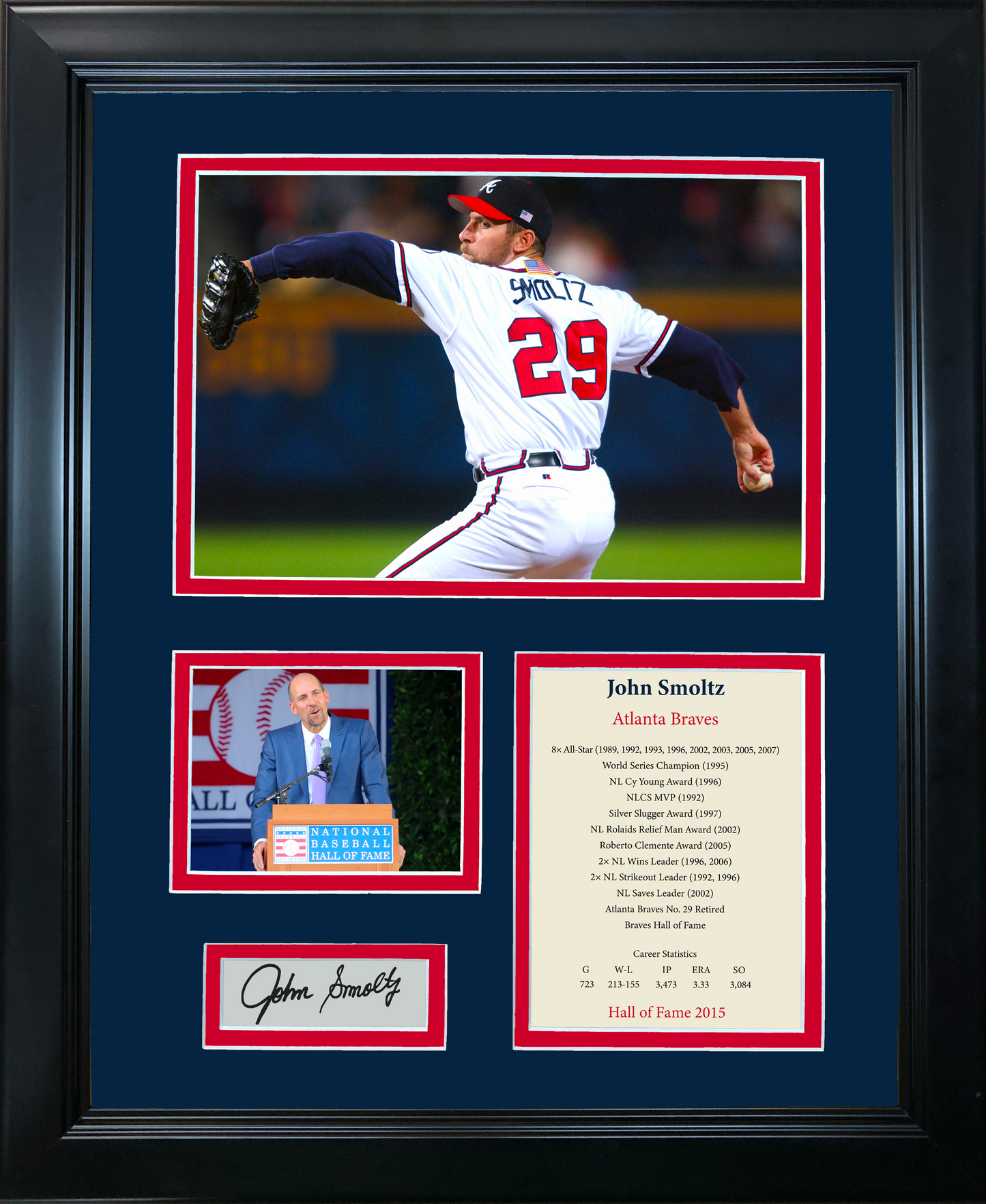 Framed John Smoltz Hall of Fame Facsimile Laser Engraved Signature Auto Atlanta Braves 11"x14" Baseball Photo Sig Collage
