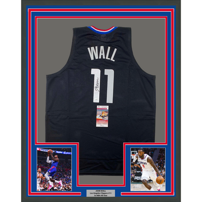 Framed Autographed/Signed John Wall 35x39 Los Angeles Black Basketball Jersey JSA COA
