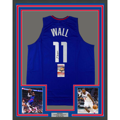 Framed Autographed/Signed John Wall 35x39 Los Angeles Blue Basketball Jersey JSA COA