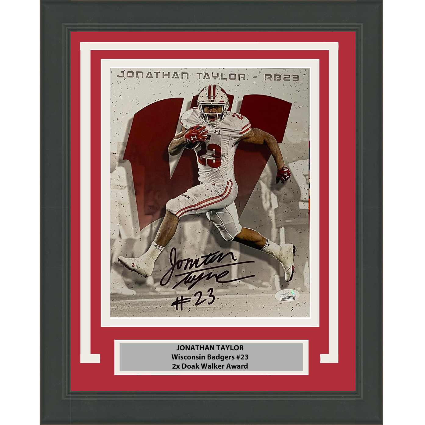 Framed Autographed/Signed Jonathan Taylor Wisconsin Badgers 8x10 College Football Photo JSA COA #11