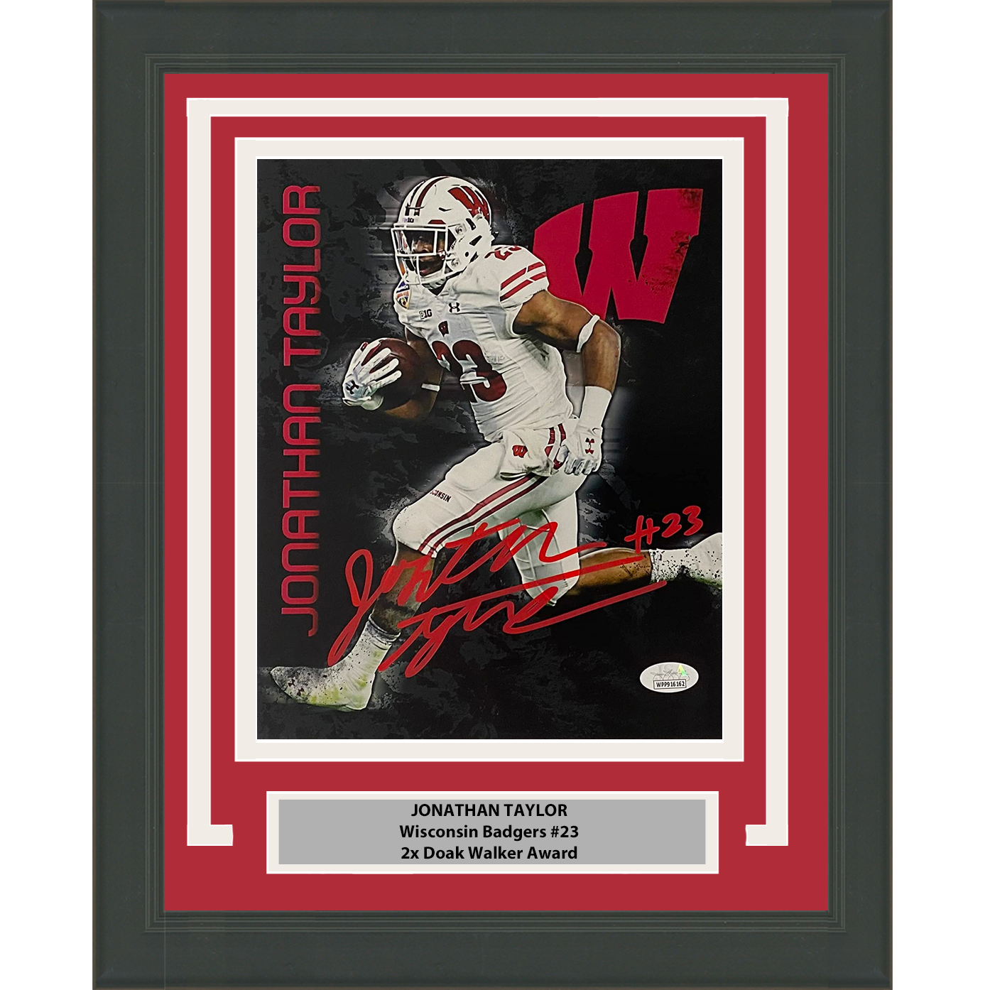 Framed Autographed/Signed Jonathan Taylor Wisconsin Badgers 8x10 College Football Photo JSA COA #10
