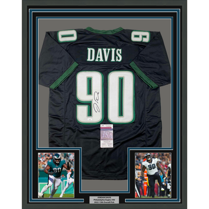 Framed Autographed/Signed Jordan Davis 35x39 Philadelphia Black Football Jersey JSA COA