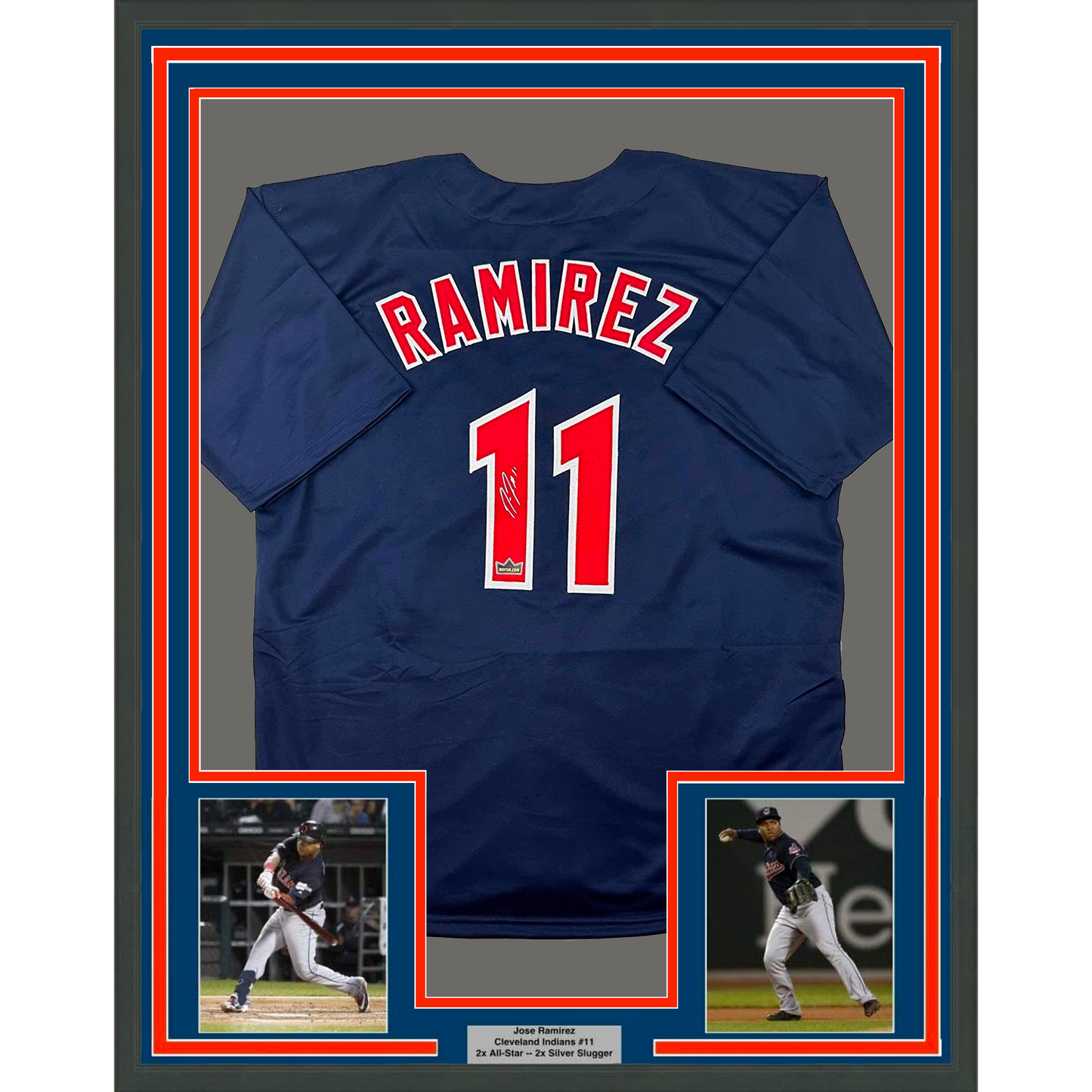 Framed Facsimile Autographed Jose Ramirez 35x39 Cleveland Blue Reprint Laser Auto Baseball Jersey