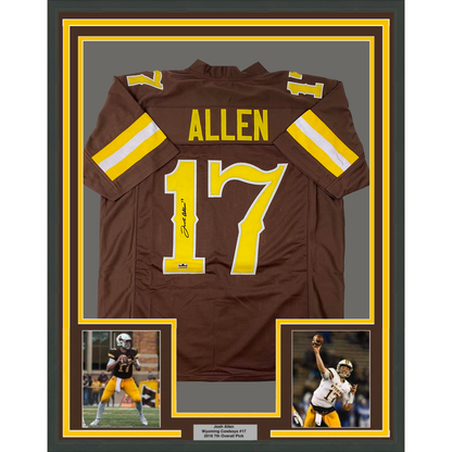Framed Facsimile Autographed Josh Allen 35x39 Wyoming Brown Reprint Laser Auto College Football Jersey Size Men's XL