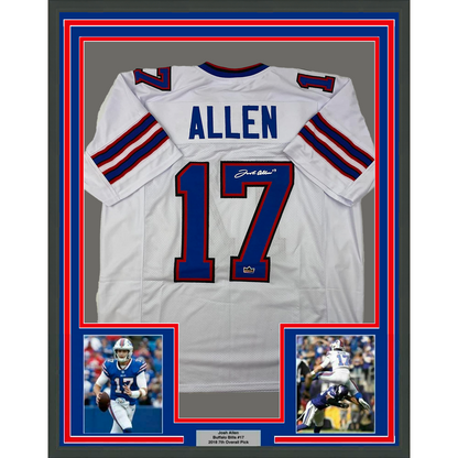 Framed Facsimile Autographed Josh Allen 35x39 Buffalo White Reprint Laser Auto Football Jersey Size Men's XL