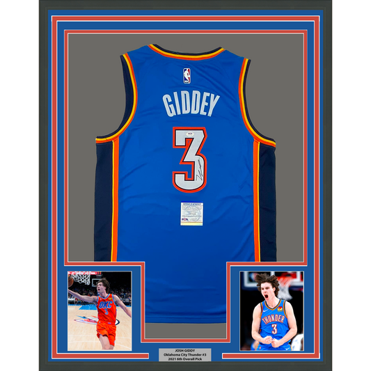 Framed Autographed/Signed Josh Giddey 35x39 Oklahoma City Thunder Blue Authentic Basketball Jersey PSA/DNA COA