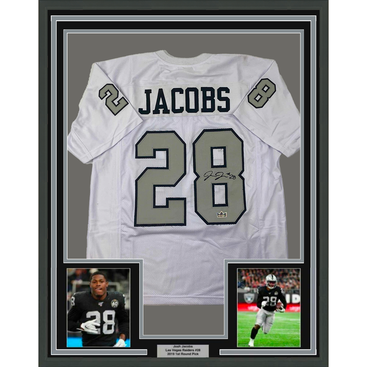 Framed Facsimile Autographed Josh Jacobs 35x39 Oakland Las Vegas Color Rush White Reprint Laser Auto Football Jersey