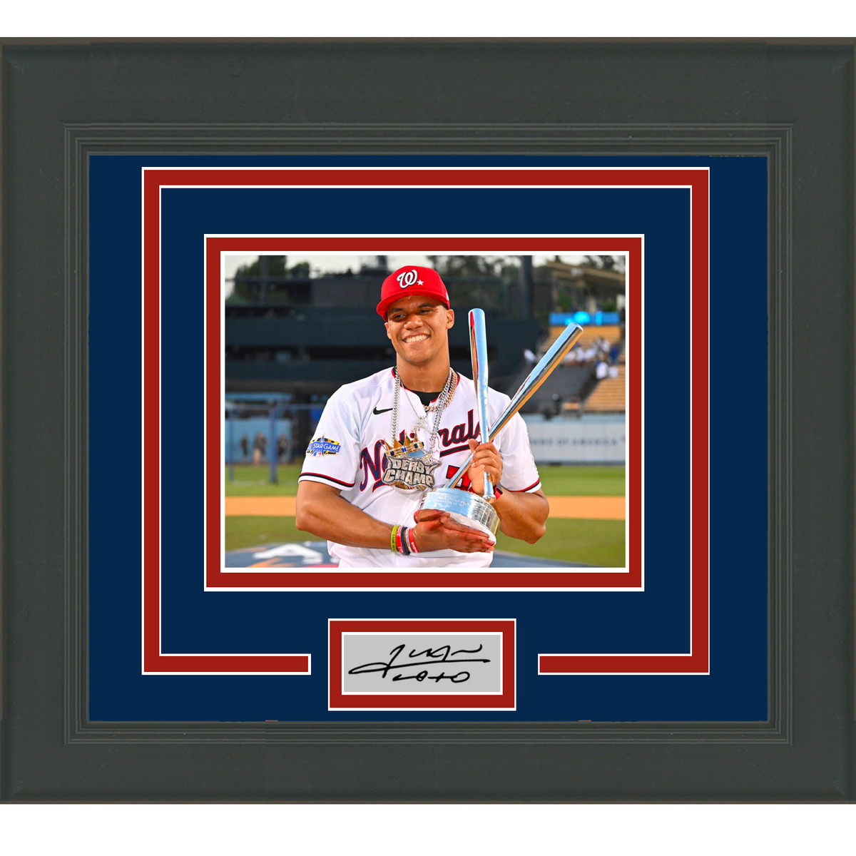 Framed Juan Soto 2022 Home Run Derby Facsimile Laser Engraved Signature Auto Washington Nationals 11x14 Baseball Photo