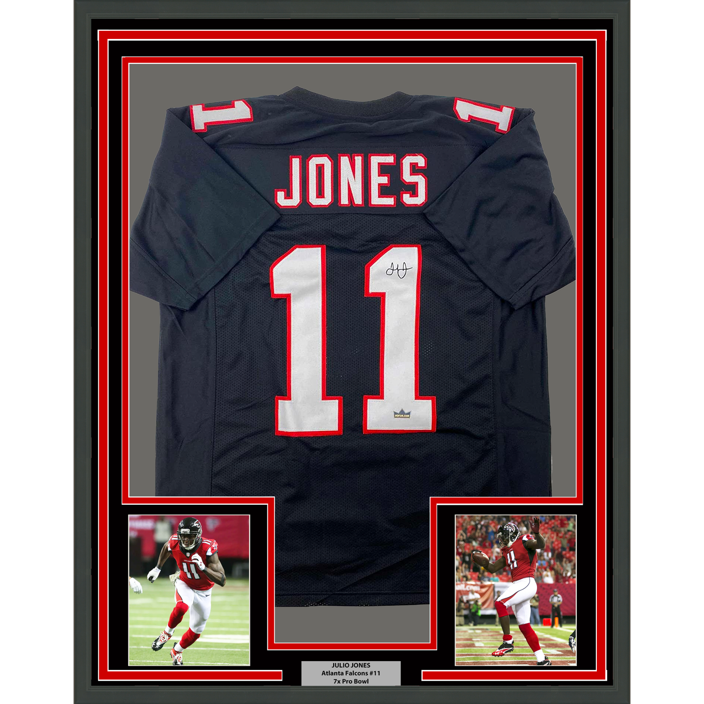 Framed Facsimile Autographed Julio Jones 35x39 Atlanta Black Retro Reprint Laser Auto Football Jersey