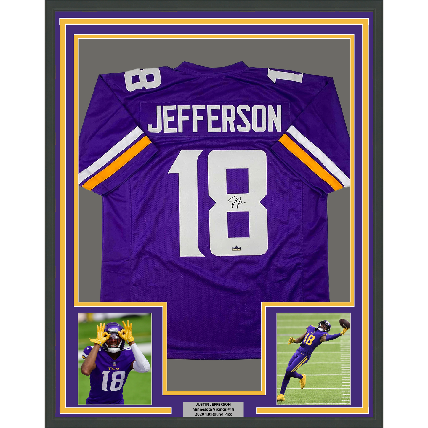 Framed Facsimile Autographed Justin Jefferson 35x39 Minnesota Purple Reprint Laser Auto Football Jersey