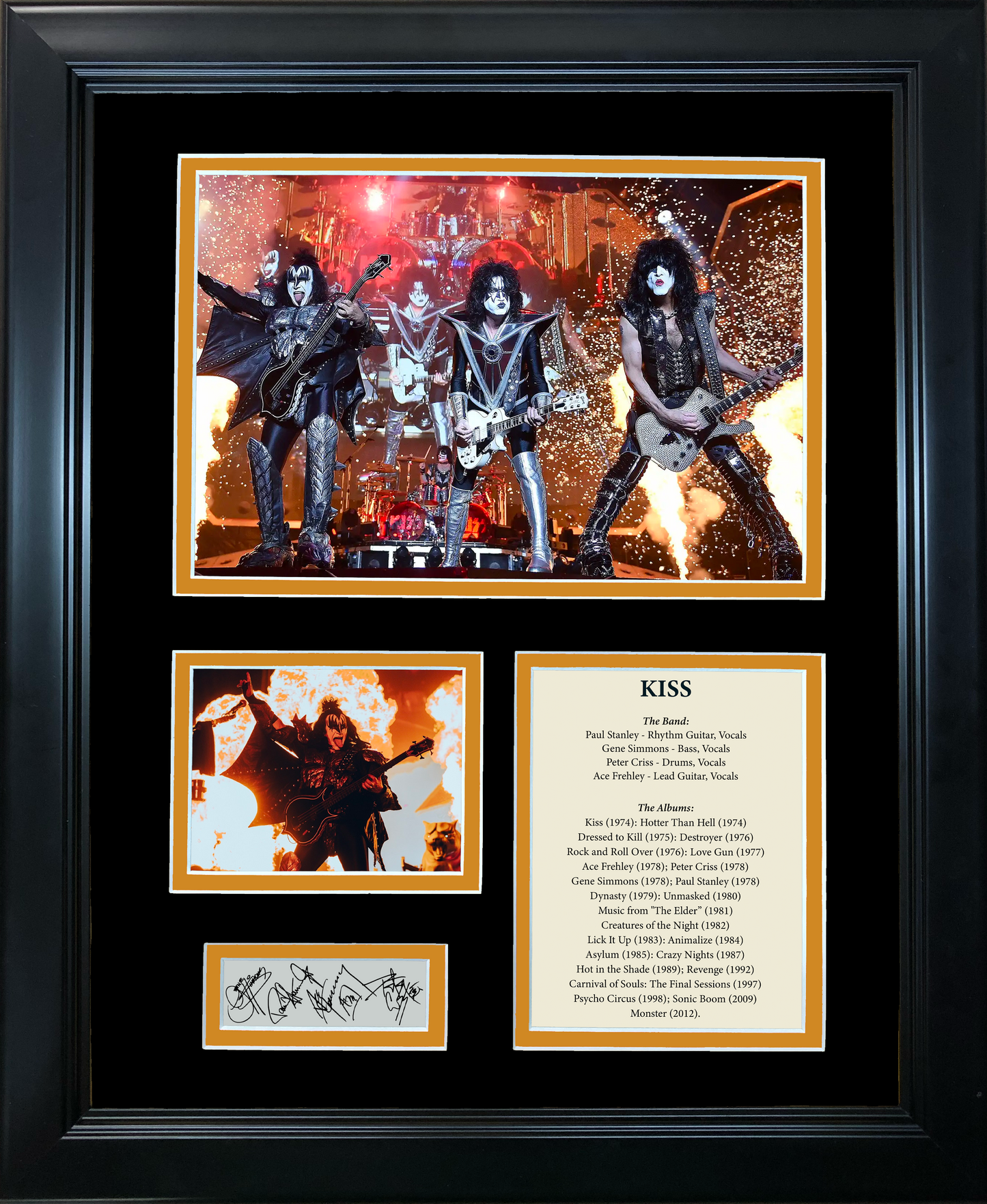 Framed KISS Band Facsimile Laser Engraved Signature Auto 11"x14" Music Photo Sig Collage