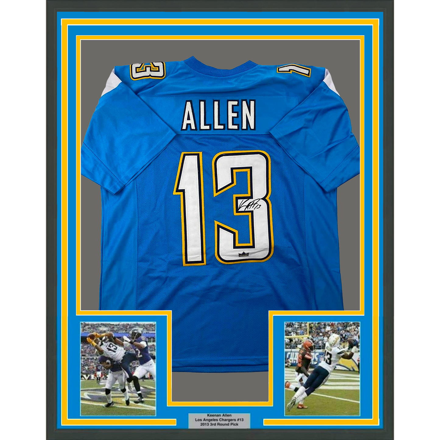 Framed Facsimile Autographed Keenan Allen 35x39 Los Angeles LA Powder Blue Reprint Laser Auto Football Jersey