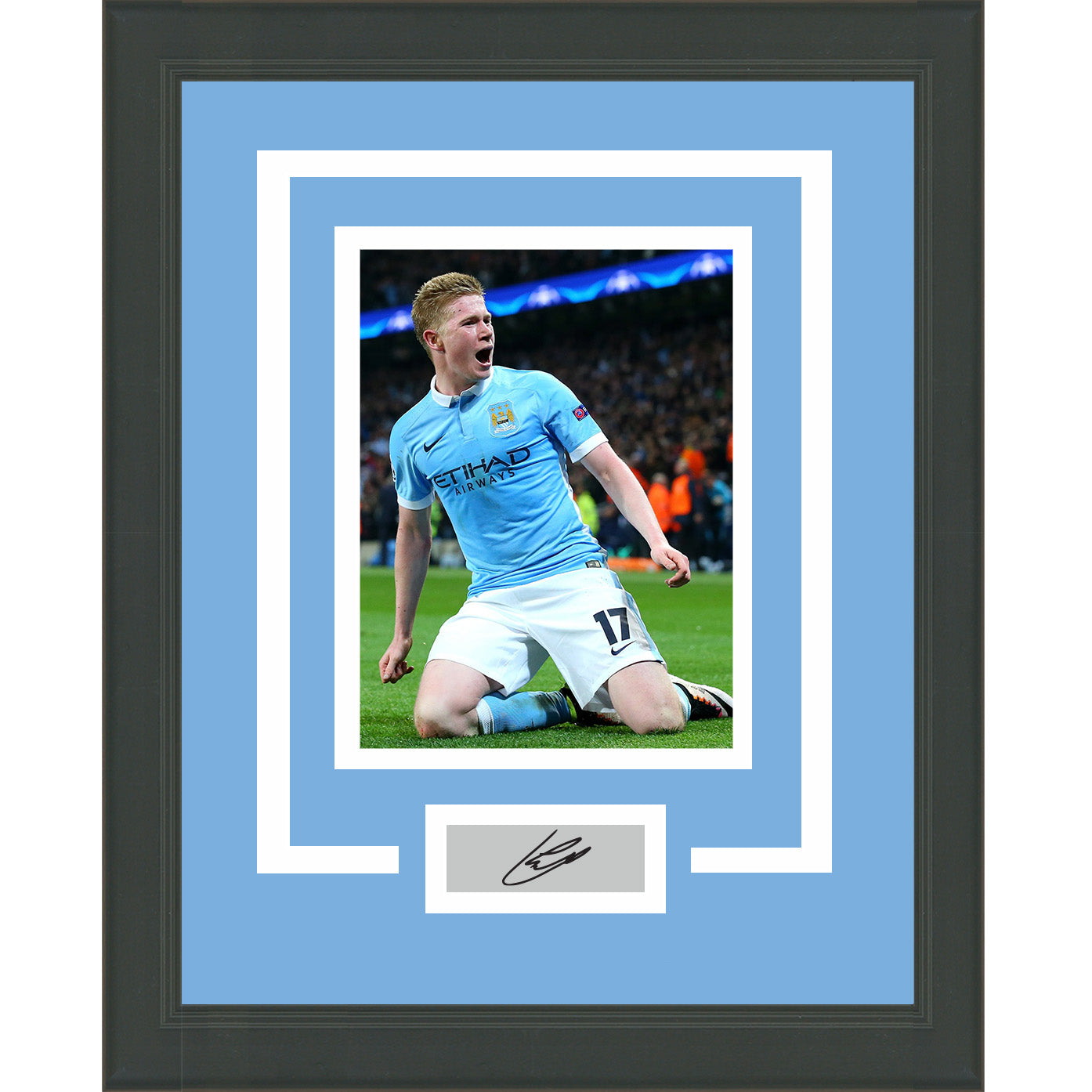 Framed Kevin De Bruyne Facsimile Laser Engraved Signature Auto Manchester City 11x14 Soccer Futbol Photo