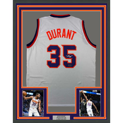 Framed Facsimile Autographed Kevin Durant 35x39 Phoenix White Reprint Laser Auto Basketball Jersey