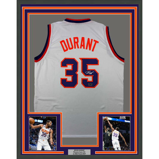 Framed Facsimile Autographed Kevin Durant 35x39 Phoenix White Reprint Laser Auto Basketball Jersey