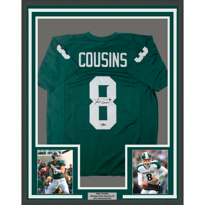 Framed Facsimile Autographed Kirk Cousins 35x39 Michigan State Green Reprint Laser Auto College Football Jersey
