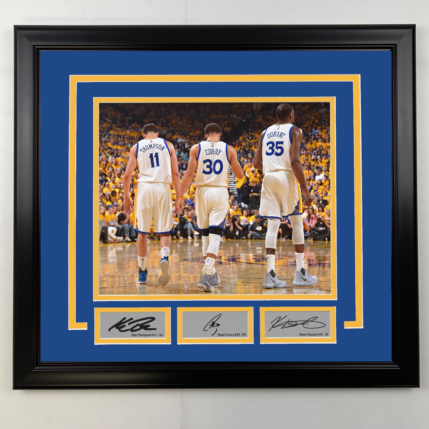 Framed Klay Thompson, Steph Curry and Kevin Durant Facsimile Laser Engraved Signatures Golden State Warriors 19x21 Basketball Photo