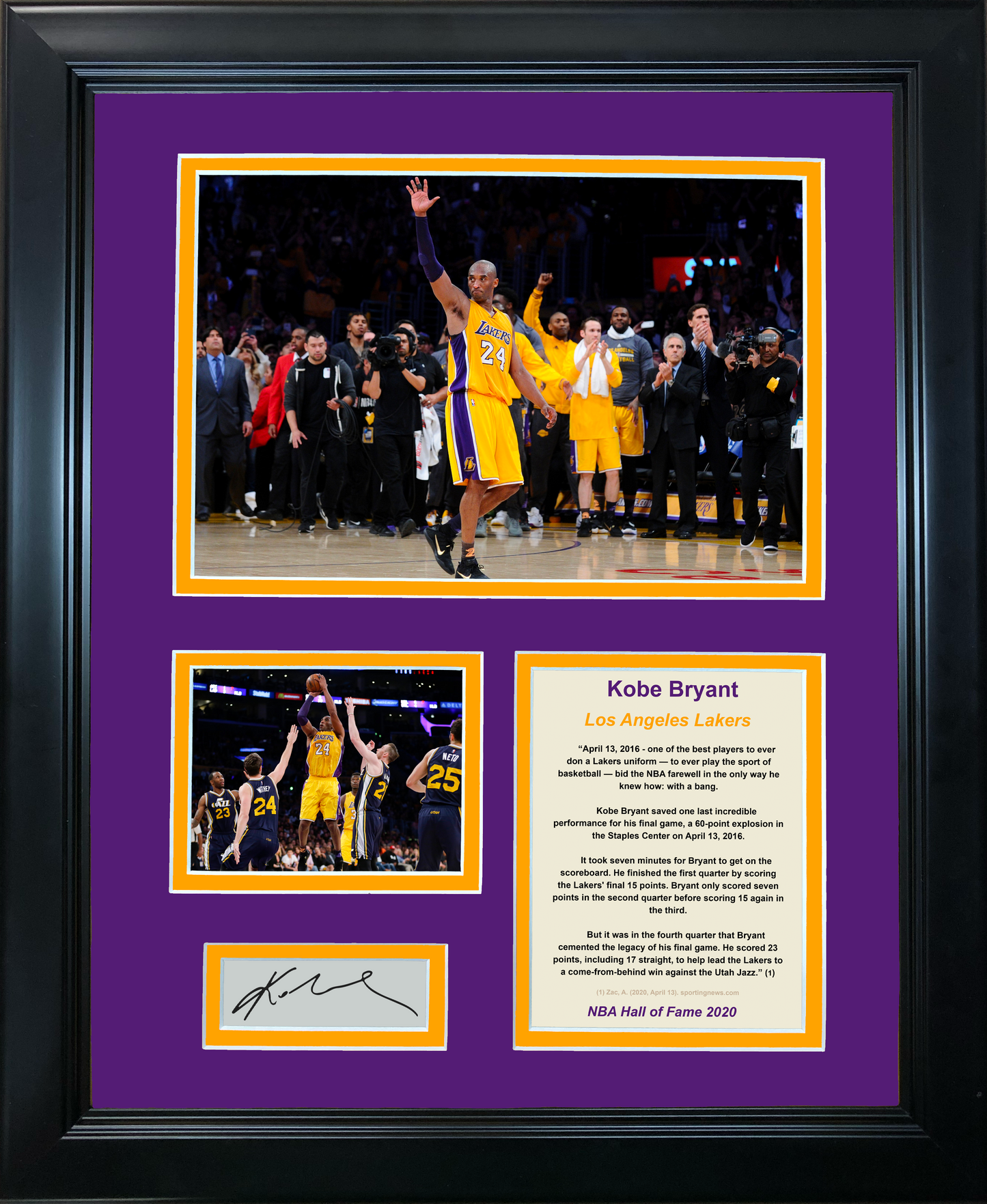 Framed Kobe Bryant 60 Point Final Game Facsimile Laser Engraved Signature Auto Los Angeles Lakers Basketball 11"x14" Photo Sig Collage