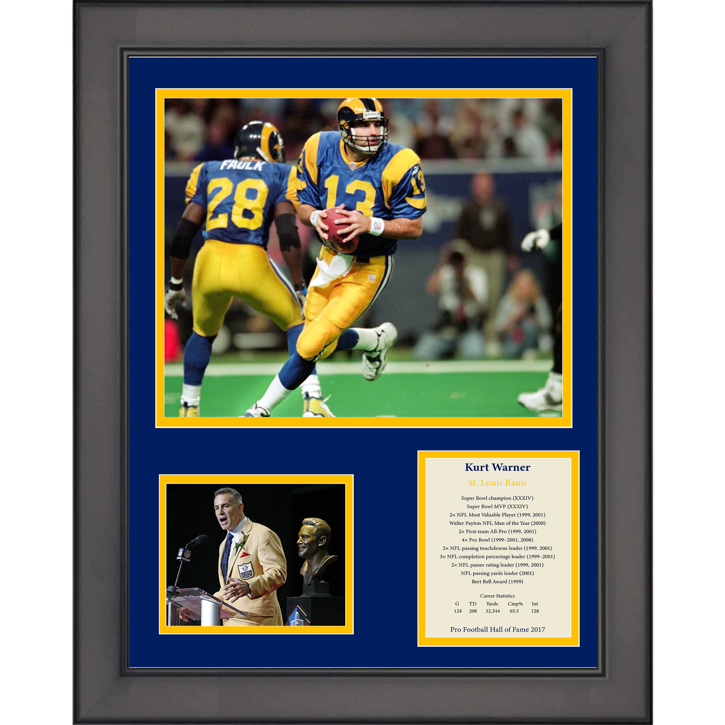 Framed Kurt Warner Hall of Fame St. Louis Rams 11"x14" Football Three Photo Collage