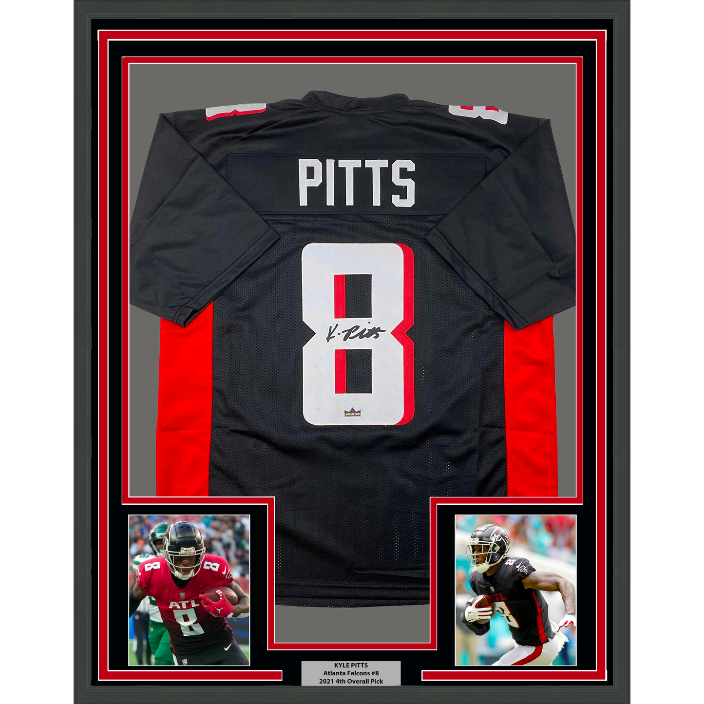 Framed Facsimile Autographed Kyle Pitts 35x39 Atlanta Black Reprint Laser Auto Football Jersey
