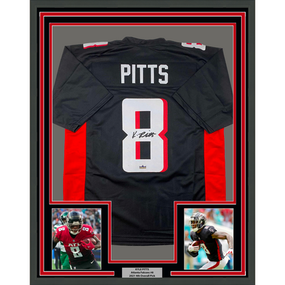 Framed Facsimile Autographed Kyle Pitts 35x39 Atlanta Black Reprint Laser Auto Football Jersey