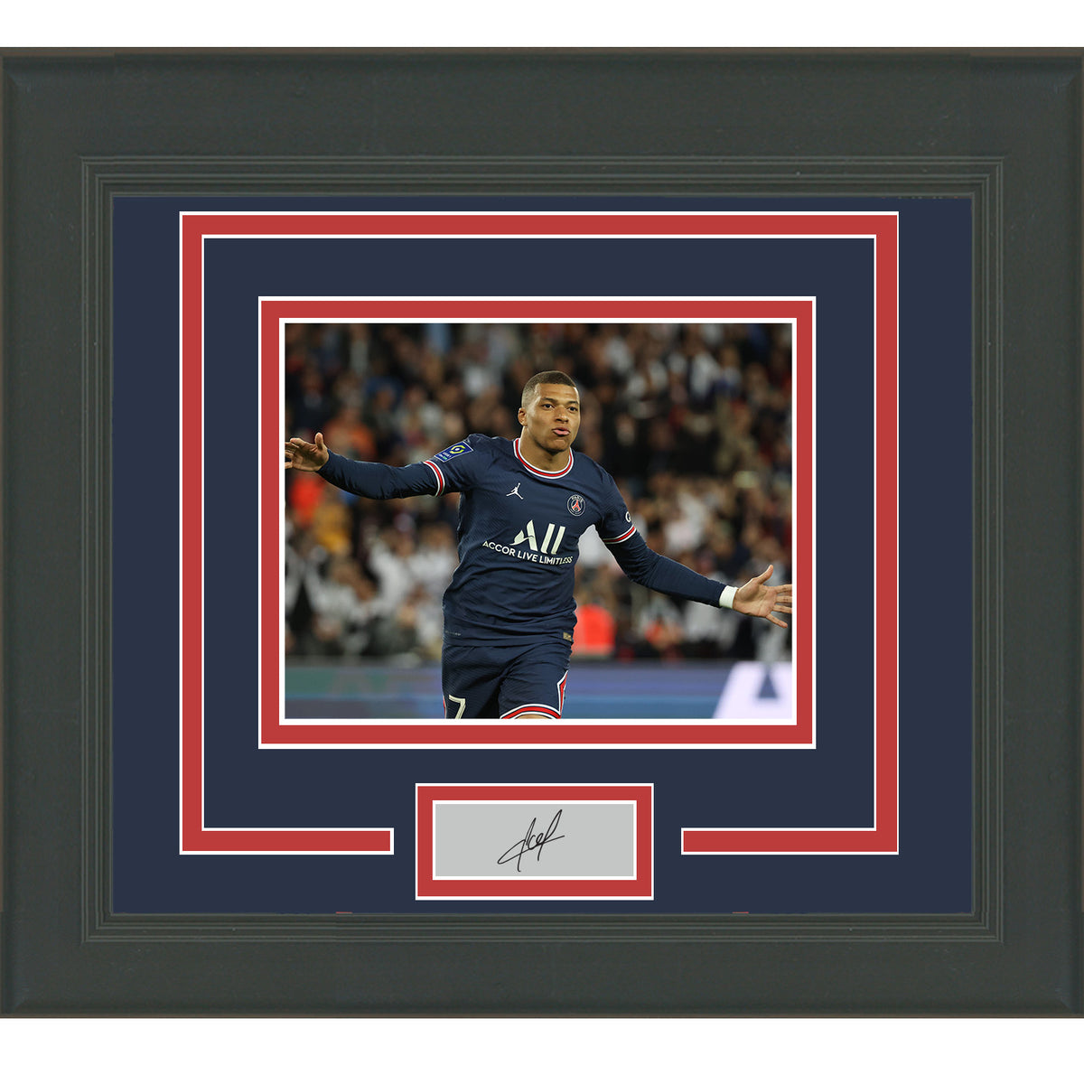 Framed Kylian Mbappe Facsimile Laser Engraved Signature Auto PSG 11x14 Soccer Futbol Photo