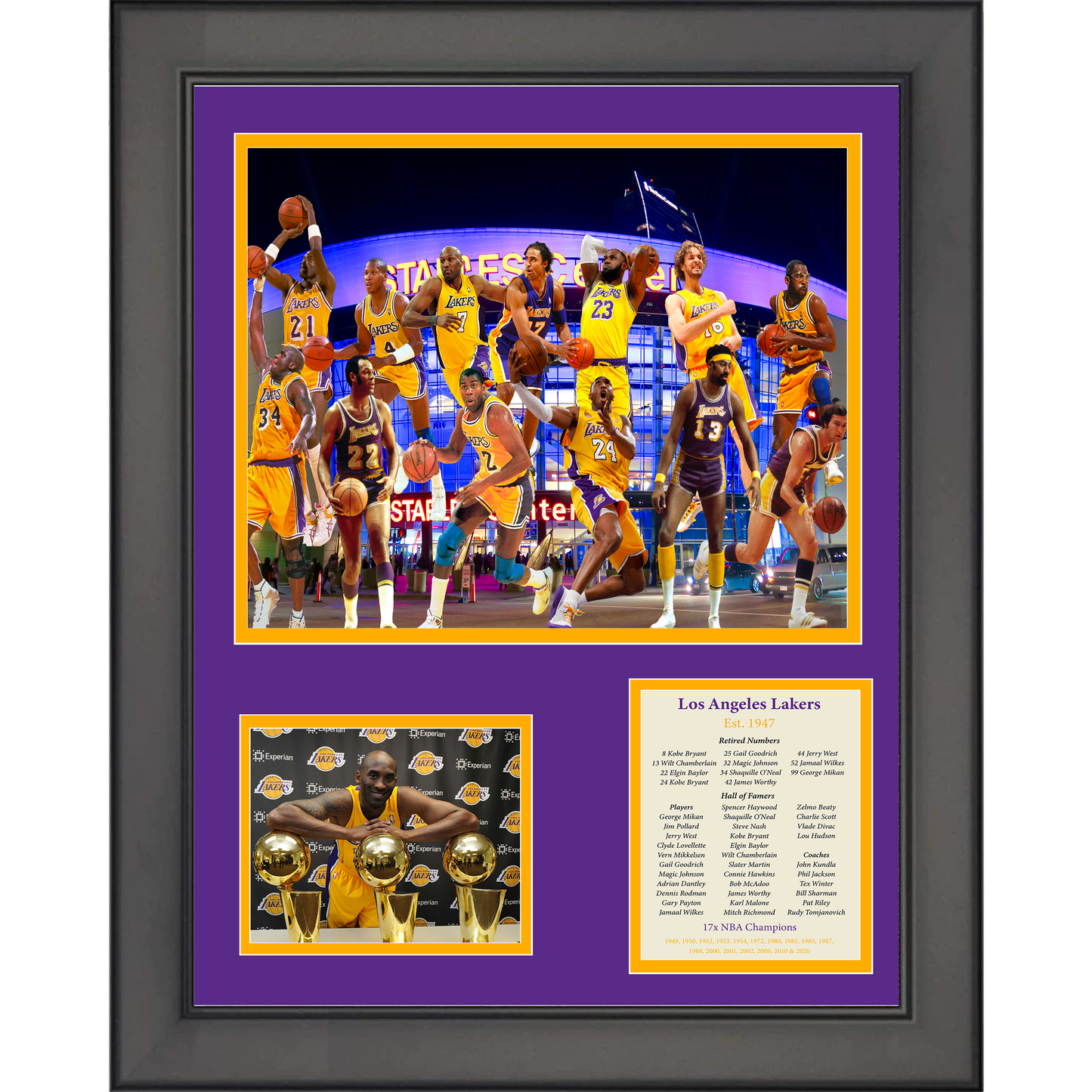 Framed Los Angeles Lakers All-Time Greats Legends 11"x14" Basketball Three Photo Collage