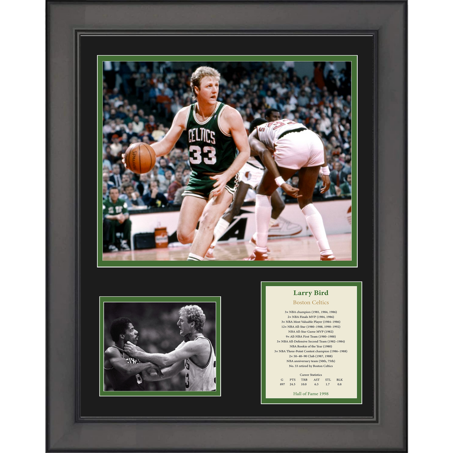 Framed Larry Bird Hall of Fame Boston Celtics Basketball 11"x14" Three Photo Collage