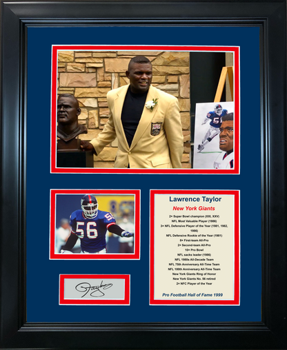 Framed Lawrence Taylor Hall of Fame Facsimile Laser Engraved Signature Auto New York Giants 11"x14" Photo Sig Collage