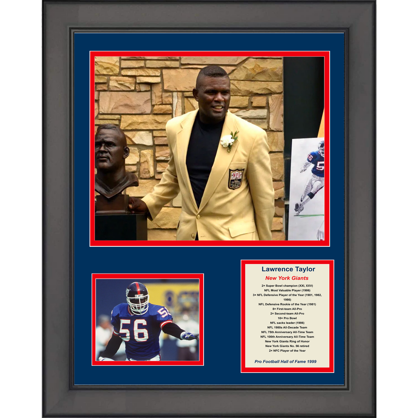 Framed Lawrence Taylor Hall of Fame New York Giants Football 11"x14" Three Photo Collage