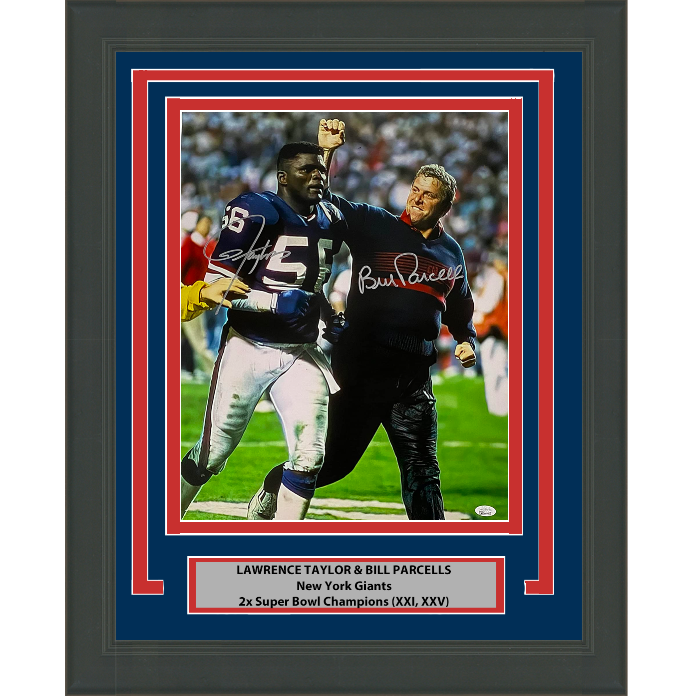 Framed Autographed/Signed Lawrence Taylor & Bill Parcells New York Giants 16x20 Football Photo JSA COA #2