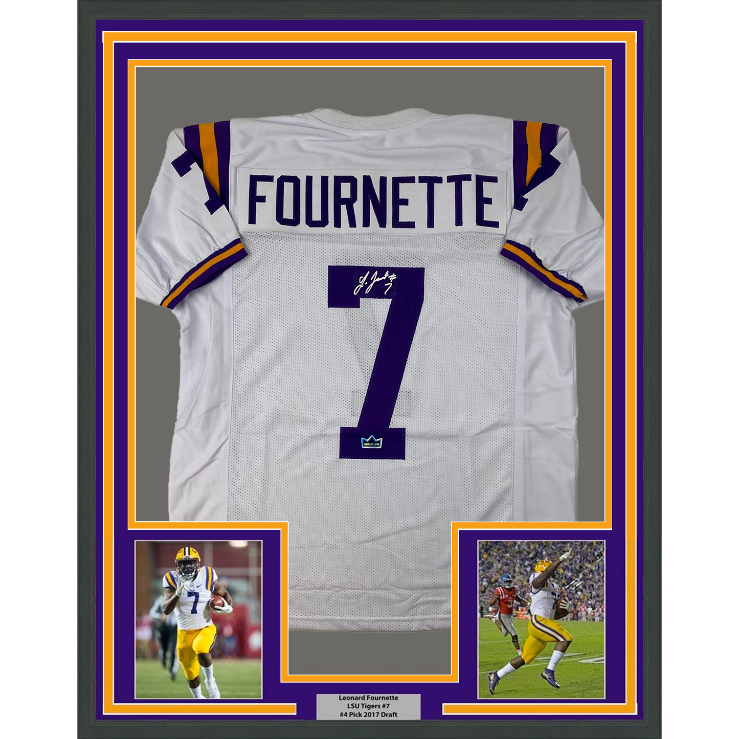 Framed Facsimile Autographed Leonard Fournette 35x39 LSU White Reprint Laser Auto College Football Jersey Size Men's XL