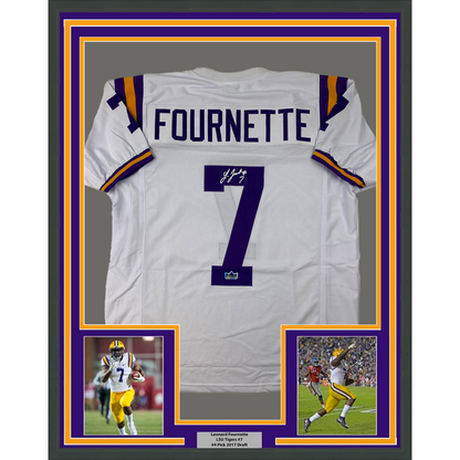Framed Facsimile Autographed Leonard Fournette 35x39 LSU White Reprint Laser Auto College Football Jersey Size Men's XL