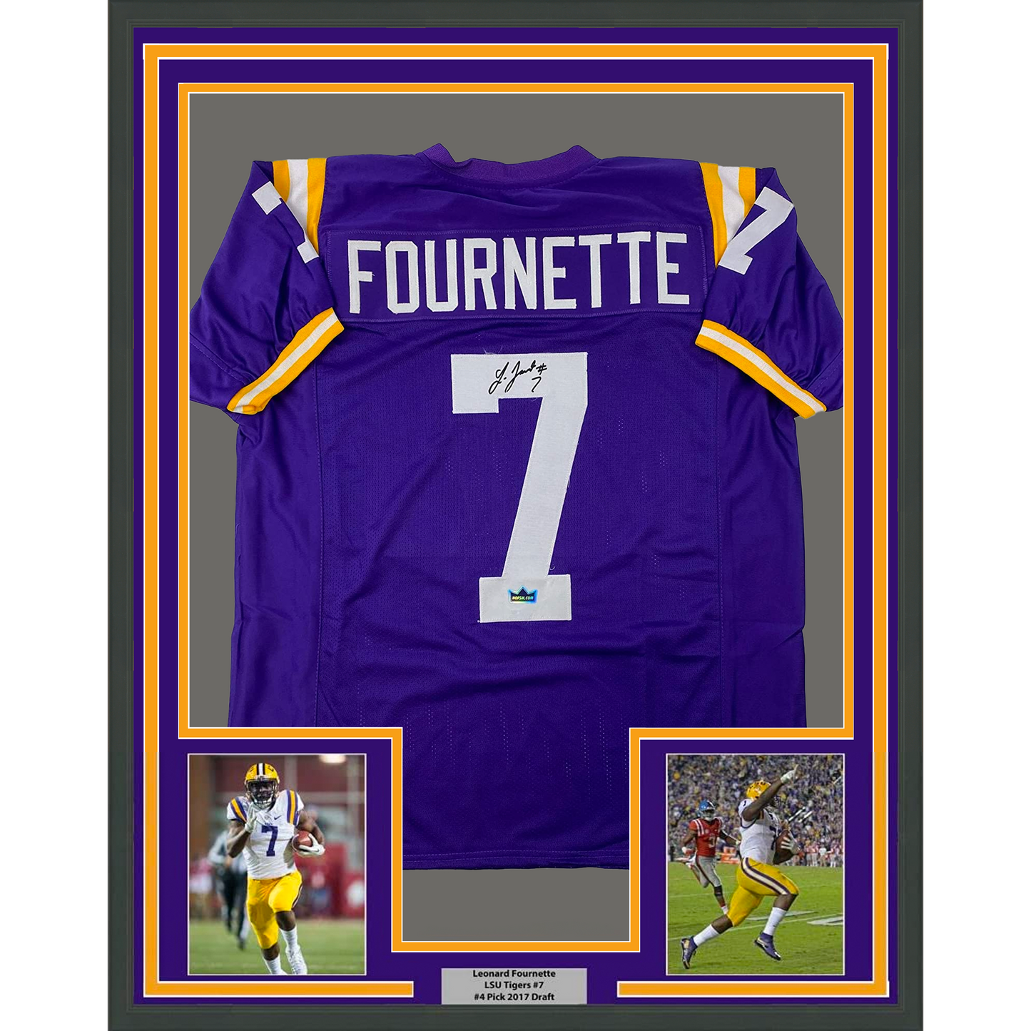 Framed Facsimile Autographed Leonard Fournette 35x39 LSU Purple Reprint Laser Auto College Football Jersey Size Men's XL