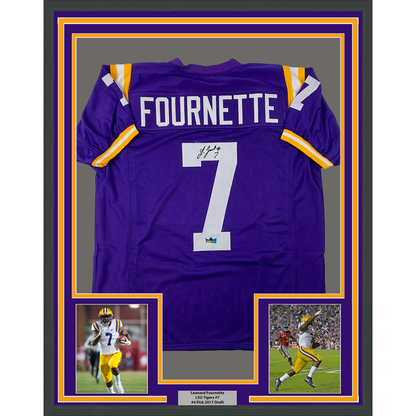 Framed Facsimile Autographed Leonard Fournette 35x39 LSU Purple Reprint Laser Auto College Football Jersey Size Men's XL
