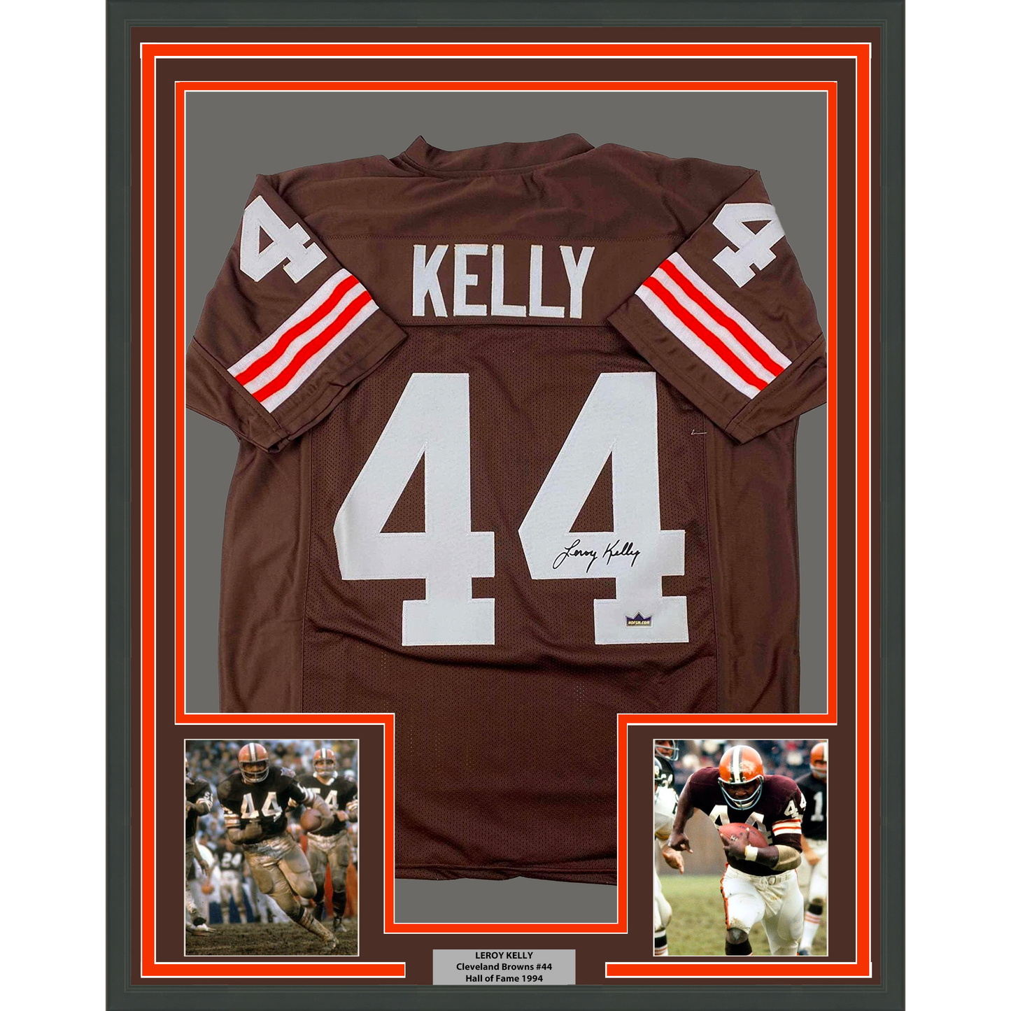 Framed Facsimile Autographed Leroy Kelly 35x39 Cleveland Brown Reprint Laser Auto Football Jersey